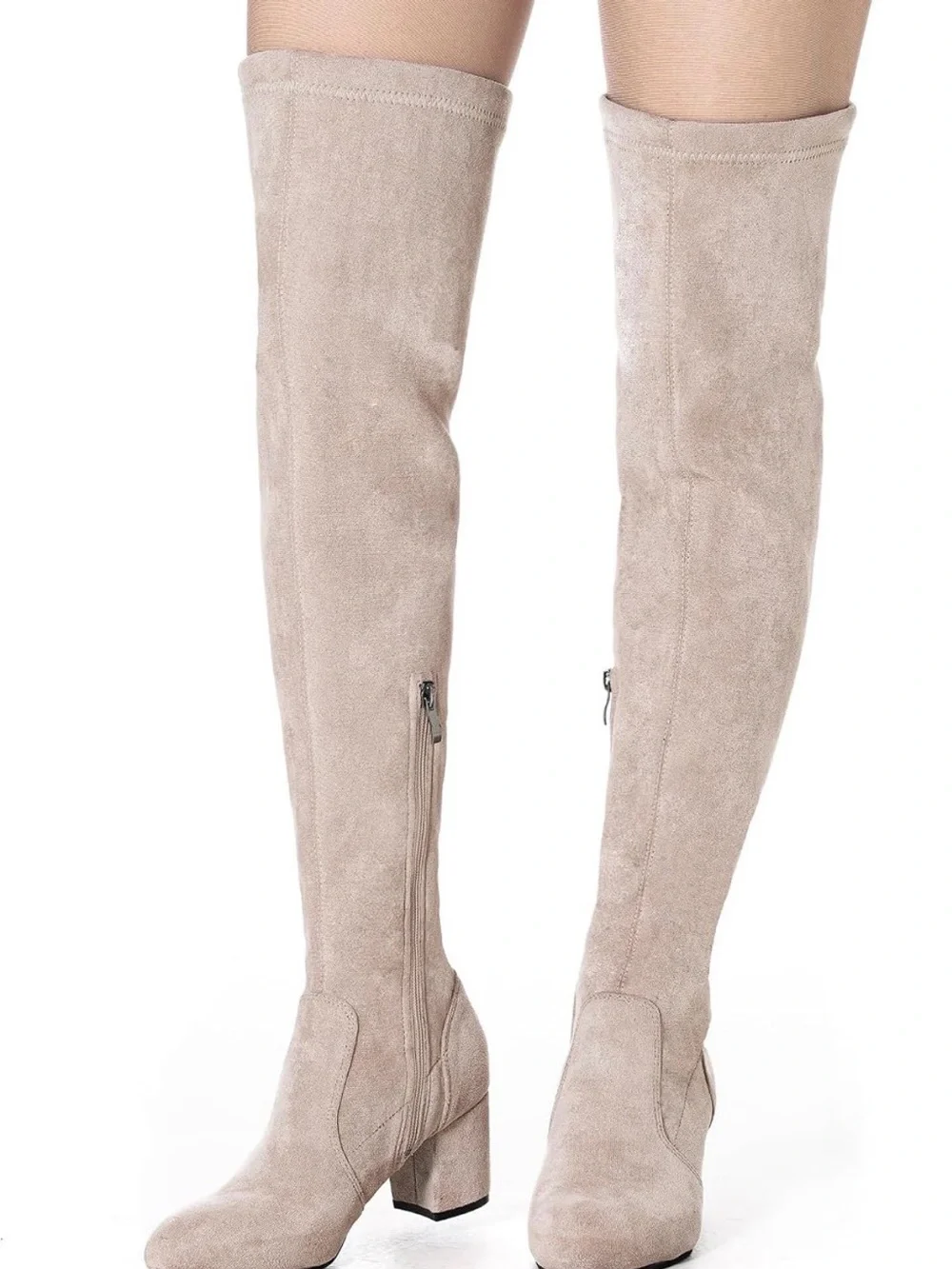 Brand New! Women's Over-the-Knee Block Heel Boots in Light Taupe (Size: 7.5)